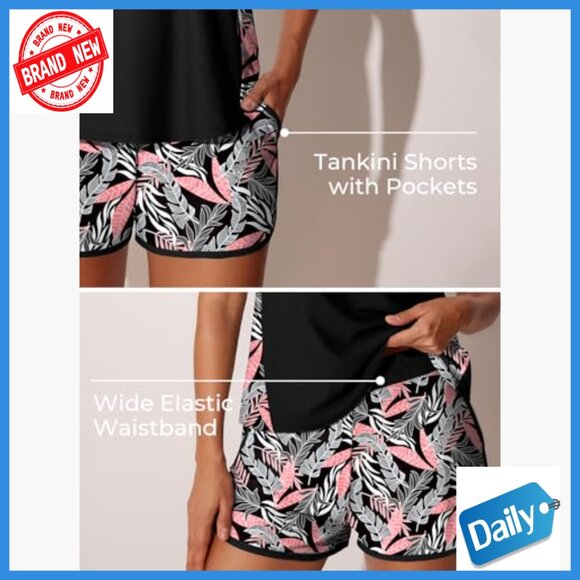 Tankini Swimsuit Set with Pockets Tummy Control Size 16 Polyester Blend - Picture 4 of 7